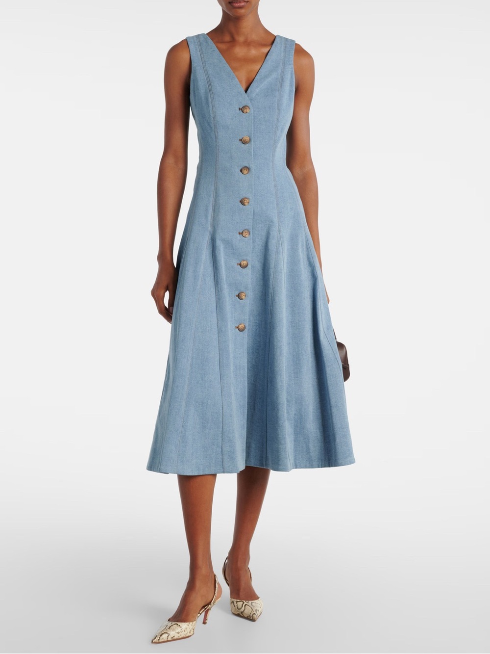 VERONICA BEARD Lou pleated denim midi dress RFID tags